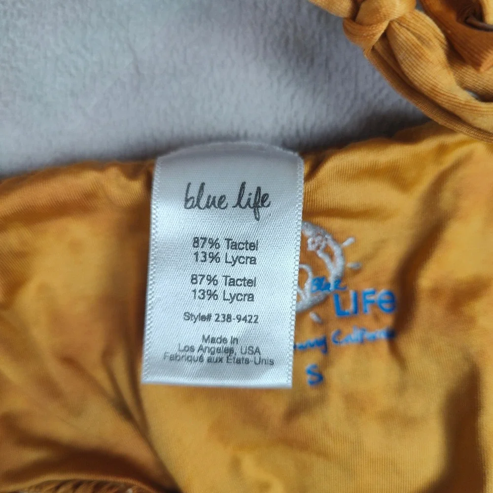 Blue Life Bikini Womens Small Scrunched‎ Off the Shoulder Honey Yellow Tie Dye